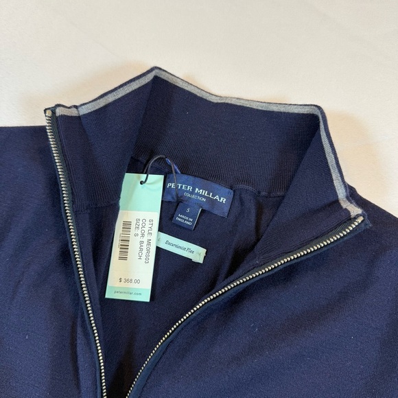 Peter Millar Excursionist Flex 1/4 Zip Sweater S Merino Wool Navy Blue NWT $368 - Picture 3 of 6